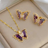 European and American Cute Micro-inlaid Butterfly Necklace Earrings Set Classic Light Transparent Stainless Steel - Image 24
