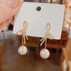 Elegant Micro Inlaid Rhinestone Bowknot Pearl Dangle Earring for Women French Style Niche Temperament Advanced Design Jewelry - Image 5