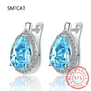Pear Blue Topaz Garnet Silver Water Drop Hoop Earrings for Women Colorful Gemstone Jewelry Huggies - Image 1