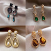 Vintage Elegance Multi-Style Clip-on Earrings for Non-Pierced Ears Women Retro Pearl Resin Tiger's Eye Stone Clip-ons Earrings - Image 1