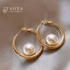 High End Gold Color Metal Circle Pearl Hoop Earrings Temperament Ear Jewelry Gothic Earrings for Women's Accessories - Image 1