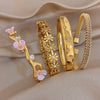 Delicate Zircon Flower Cuff Bangle Bracelets for Women Glossy Gold Plated Stainless Steel Wristband Bracelet Jewelry - Image 2