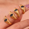 Black Cubic Zirconia Eye Shape Textured Signet Rings For Woman Gold Plated Stainless Steel Finger Rings for Woman - Image 5