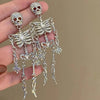 Light Full Rhinestone Skull Earrings for Women Exaggerated Skeleton Pendant Earrings Halloween Party Jewelry Gift - Image 2