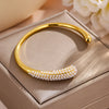 Open Stainless Steel Bracelet with Pearl Look and Water Drop Stone Accents - Image 1