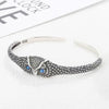 Retro Thai Silver Shiny Zircon Owl Silver Resizable Opening Bracelet For Women - Image 1