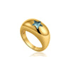 Chunky Striped Ring with Square Crystal in Gold-Tone - Image 13