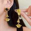 Long Drop Metal Face Dangle Post Earring For Women Water Drop Jewelry Black Clear Design Gifts - Image 2