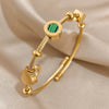 316L Stainless Steel Malachite Roman Letters Charm Bangles Bracelets for Women Gold Color Wrist Jewelry Gift - Image 3