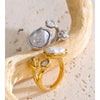 Size 8 Stylish Unique Simulated Pearls Zirconia Finger Ring Gold Platinum Plated Stainless Steel Geometry Retro Jewelry - Image 5