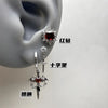 Dark Goth Style Demon Wings Tassel Chain Cross-shaped Hoop Earrings Red Zircon Snowflake Stud Earrings Men Women's Punk Jewelry - Image 2