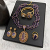 Vintage 4pcs Necklace Earring Ring Bracelet Crystal Stone Jewelry Sets for Women Amethyst Tigers Eye Statement Jewelrys - Image 7
