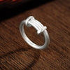 Adjustable Open Wave Band Ring with Layered Silver Tone Lines - Image 7