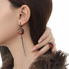 Red Moon Gem Asymmetric Earrings Personality Hip-pop Gothic Dark Ear Pendants Tassel Chain Eardrop Ear Buckle Jewelry Accessory - Image 3