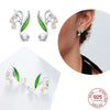 Silver Elegant Sparkling Lucky Clover Hoops Earring For Women Jewelry Simple Colorful Flower Love Gift - Image 5