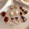 Vintage Dripping Oil Wine Red Retro Stud Earrings For Women Korean Pearl Flower Heart Shape Geometric Earring High Sense Jewelry - Image 1