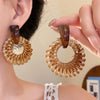 Vintage Brown Round Rattan Weave Earrings For Women Exaggerated Large Circle Geometric Earrings Jewelry Accessories - Image 2