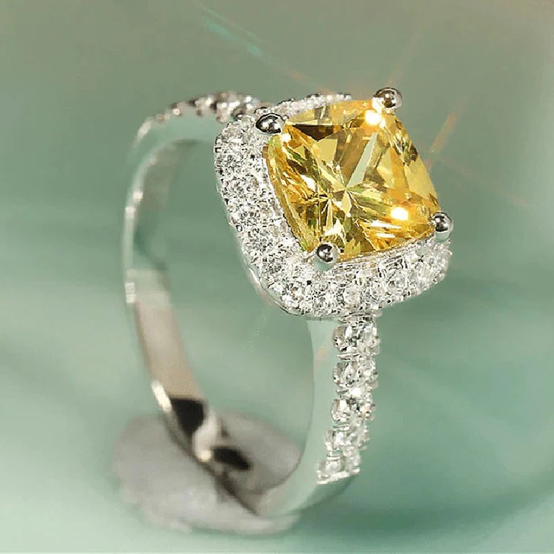 Graceful Wedding Ring Lady Bright Yellow Crystal Accessories for Women Aesthetic Jewelry for Engagement Party - Image 1