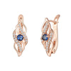 FJ Women Rose Gold Color Blue Stone Simulated Pearl Dangle Long Earrings - Image 3