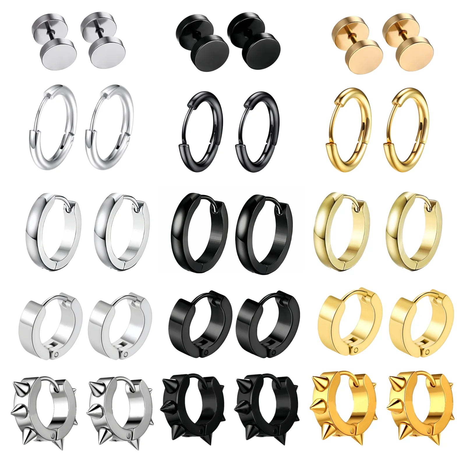 1 Pair Minimalist Punk Black Stainless Steel Male Piercing Hoop Earring for Women Teens Party Accessories for women - Image 1