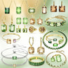Rectangle Olive Green Zircon Hoop Chain Necklace Earrings Bracelet Ring Women Jewelry Set - Image 1