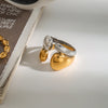 Statement Two Tone Ring Gold Color Plated Stainless Steel Double layered Smooth Ring Stackable Ring Women's J - Image 4