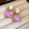 Purple Square Resin Dangle Earrings for Women White Oval Asymmetric Blue Geometry Drop Earrings Party Personality Jewelry - Image 5