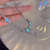 Bling Moonstone Star Cross Pendant Necklace for Women Punk Hip Hop Star Chain CrystalNecklace Party Y2K Jewelry Gift - Image 3
