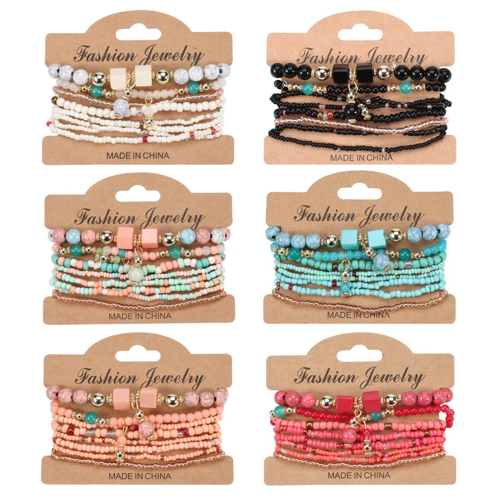 Bohemian Beaded Bracelet Set with Colorful Strand Styles - Image 1