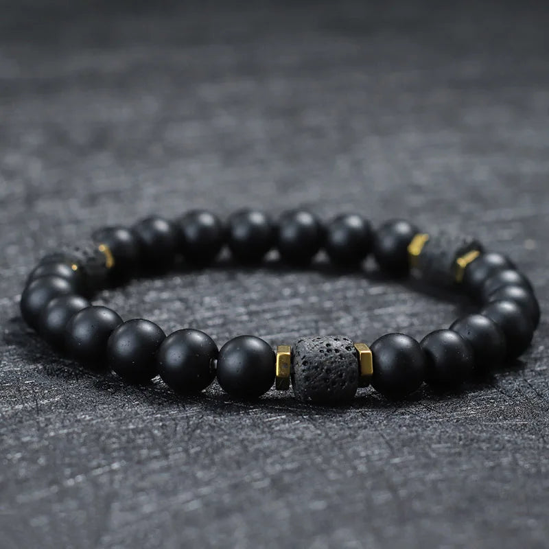 Black Stone Bead Bracelet with Tiger's Eye Color Options - Image 1