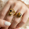 Stackable Vintage Tiger Eye Stone Open Cuff Rings Hammered Gold Plated Stainless Steel Adjustable Boho Korean Jewelry for Women - Image 6