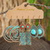 Boho Vintage Bronze Earrings Set Geometric Statement Dangle Earrings with Turquoise Wipe Green Workmanship Daily Wear Versatile - Image 2