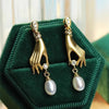 Hand and Imitation Pearl Dangle Earrings - Image 2