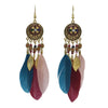 Boho Feather Tassel Earrings Elegant Antique Alloy Carved Wood Bead Leaf Dangling Earrings Women Party Jewelry - Image 6