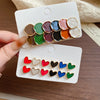 12 Pcs Multi-color Dripping Oil Square Heart Stud Earrings for Women Cute Small Irregular Ear Studs Daily Dating Jewelry Sets F - Image 1