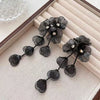 Black Exaggerated Flower Petal Tassel Long Earrings Light Jewelry For Women Party Daily Wearing - Image 2