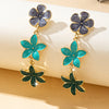 A Pair of European and American Style Oil-Drip Alloy Multi-Layer Flower Pendant Design Women's Earrings, Niche, Fresh and Elegant Ear Accessories - Image 5