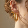 Large Stainless Steel Circle Hoop Earrings in Gold-Tone or Silver-Tone - Image 2