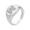 silver color A-Z Initial Signet Rings For Women Men Statement Ring 26 letters women adjustable rings - Image 11