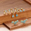8PCS Stainless Steel Hoop Earrings Set For Women Crystal Flower Geometry Zircon Gold Plated Huggie Earring Piercing Jewelry - Image 1