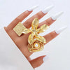 4Pcs/Set Gold Color Imitation Pearl Flower Chunky Rings Set For Women Exaggerated Metal Hollow Geometric Ring Jewelry - Image 9