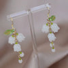 Sweet Temperament Small Fresh Bamboo White Lily Of The Valley Flower Earrings Elegant And Gentle Asymmetric Earrings - Image 1