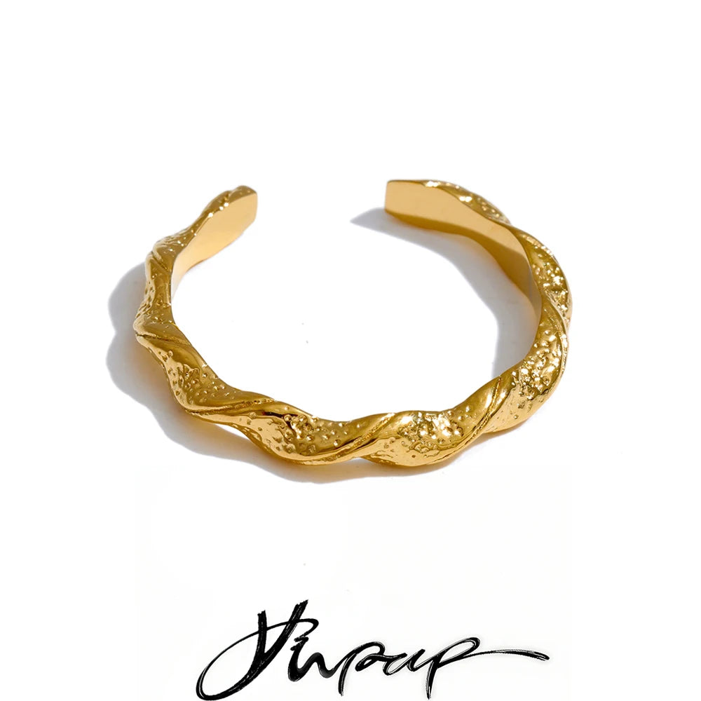 Minimalist Stainless Steel Hammer Metal Twisted Open Ring for Women Finger Jewelry - Image 1