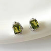 Liquid Olive Green Square Rhinestones Stud Earrings for Women Silvery Metal Irregular Geometry Earrings Party Jewelry - Image 1