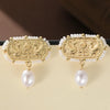 Vintage Embossed Double Bird Copper Dangle Earrings With Oval Faux Pearl Pendants for Women, Fit Banquet and Party Matching - Image 2