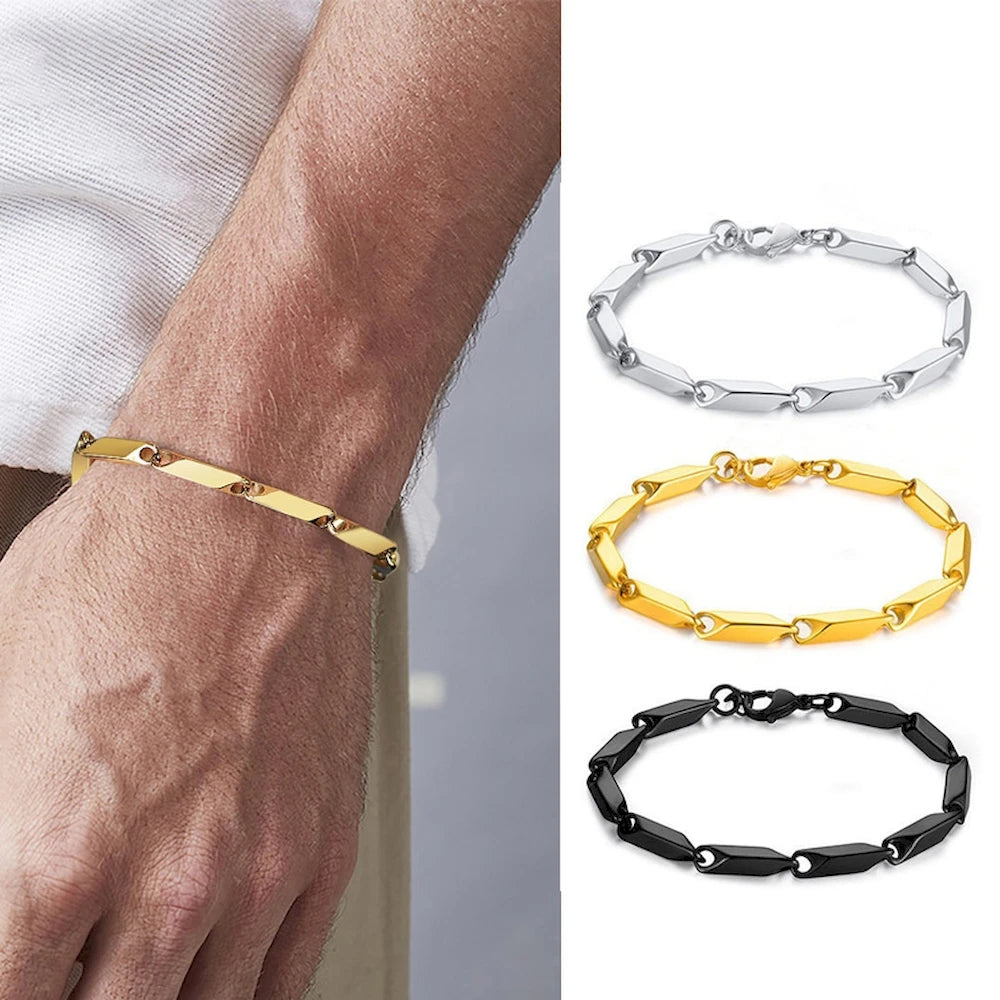 Stainless Steel Rhombus Bamboo Chain Bracelet 2/3mm Wide 19/21/23cm Length Silver Color Men Women Hand Jewelry - Image 1