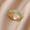 Colorful Cubic Zirconia Open Ring in Gold-Tone Stainless Steel - Image 9