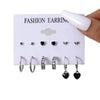 6 Pairs Korean Metal Start Heart Circle Small Earrings For Women Black Heart Enamel Earrings Sweet Jewelry - Image 5