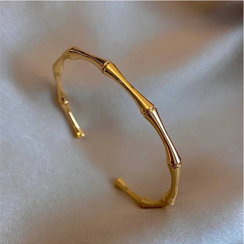 Stainless Steel Gold Color Bamboo Joint Bangles Bracelet for Women Men Romantic Party Gift Jewelry - Image 1
