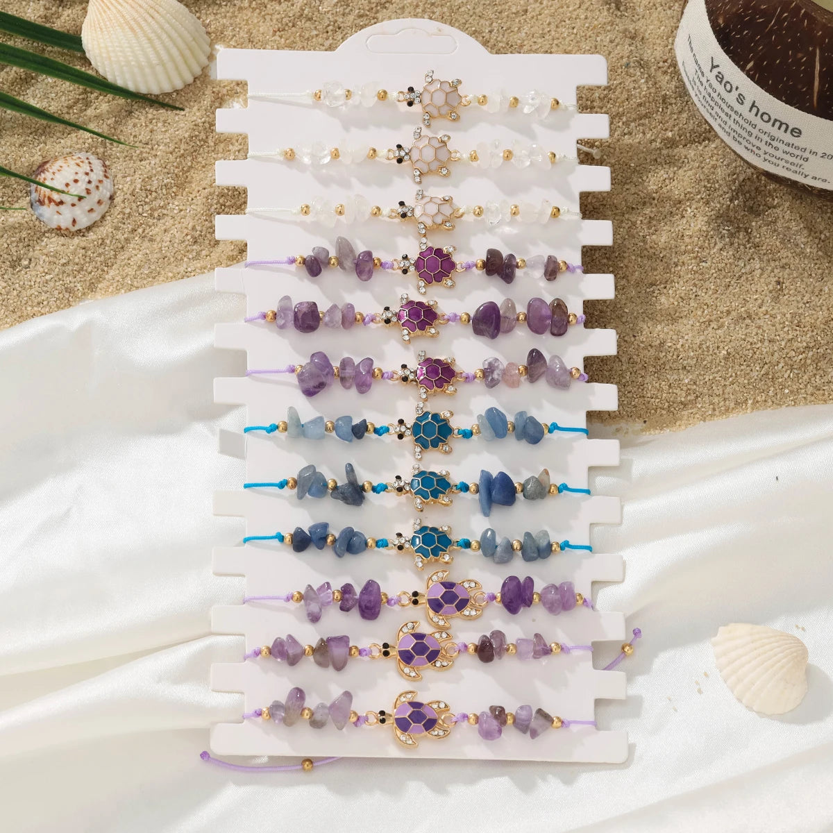 Turtle Charm Beaded Bracelet with Multicolor Stone Look Beads - Image 1